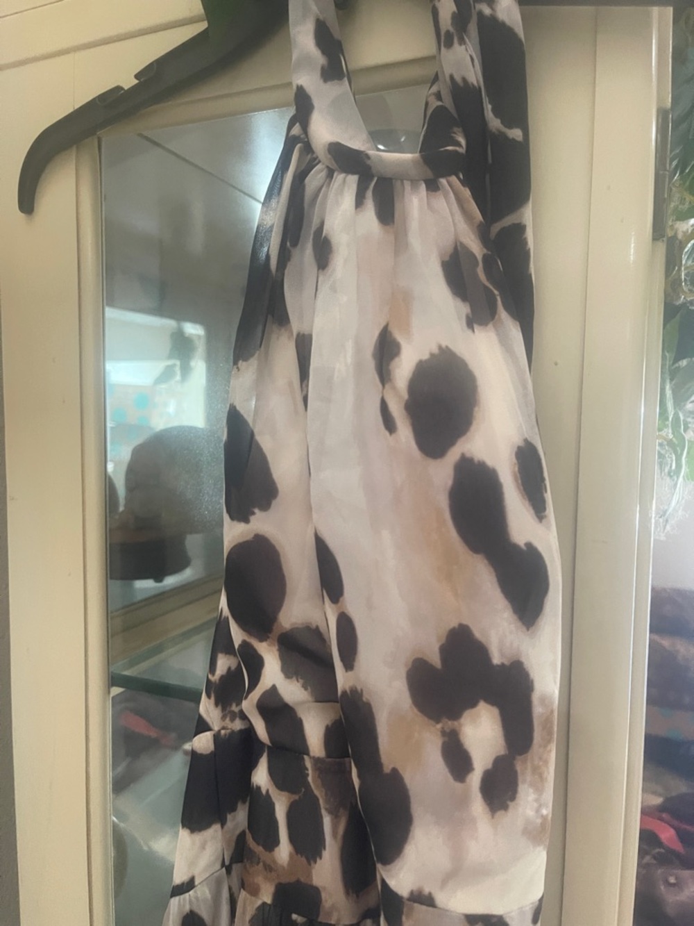 Eliza J Cream and Black Animal-Print Blouse
